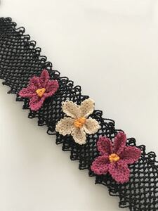 オヤ ブレスレット 手編み トルコ 伝統手芸 アクセサリー ハンドメイド イーネオヤ ピンク アイボリー ブラック 1点もの