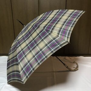 《新品》KEITA MARUYAMA・ケイタ マルヤマ／雨用長傘・雨傘【チェック・ベージュ系】バンブー持ち手