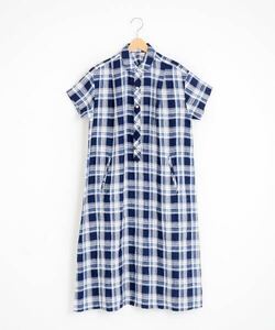 新品タグ 未着 LA MARINE FRANCAISE マリン フランセーズ Linen check シャツワンピース 2017SS サイズ表記無し ネイビー 定価、19.000+税