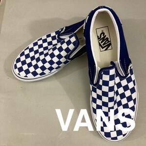 【新品未使用】バンズ VANS チェッカー チェック柄 スニーカー エラ クラシック スリッポン スケーター スケボー LOW 青 ブルー 26.0cm @★