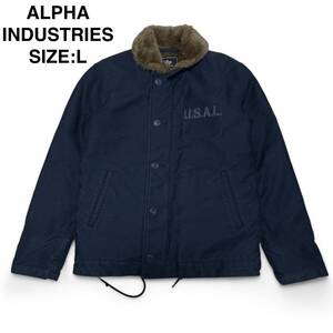 ALPHA INDUSTRIES アルファインダストリーズ N-1 デッキジャケット ミリタリージャケット 紺 ネイビー l ステンシル 古着 ワンポイント