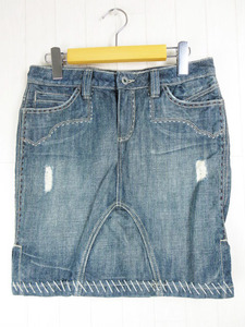 アンティックデニム ANTIK DENIM スカート ミニ デニム サイド スリット ステッチ USED ダメージ 加工 インディゴブルー 26