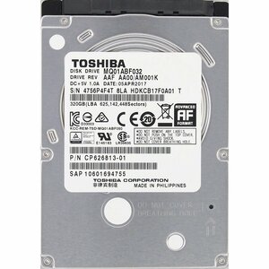 TOSHIBA MQ01ABF032 富士通 P/N CP626813-01 2.5インチ 7mm SATA600 320GB 1485回 18346時間