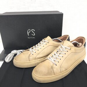 ◆伊製 PS Paul Smith ポールスミス 牛革 カウレザー ローカット スニーカー UK9(約27.5) ベージュ レザーシューズ 革靴 国内正規品 メンズ