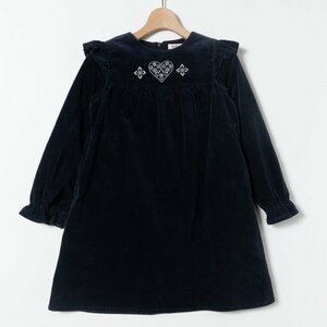 BUZZFUZZ Bebe バズファズべべ 子供服 キッズ 女の子 ノーカラーフリルワンピース 140cm 綿 フォーマル ネイビー 紺 長袖 入学式 卒園式