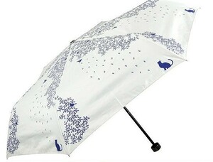新品xx★★（カラー：オフ白）晴雨兼用折りたたみ　Cat & Bird　50cmミニ（雨傘、日傘、晴雨兼用傘、折りたたみ傘、折り畳み傘、折傘）