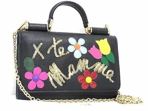 1円 ■美品■ DOLCE＆GABBANA ドルチェ&ガッバーナ レザー チェーン ウォレットバッグ ショルダー 斜め掛け ブラック系 AY6978