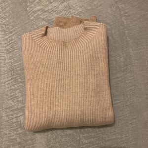 2回使用ビームスBEAMS☆Pilgrim Surf+Supply / Echo Merino Funnel Neck Sweater ファネルネックのニットトップスポケット付ベージュ女性用