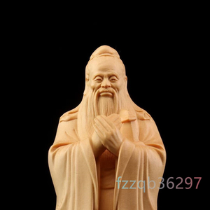 孔子 立像 木彫 儒教神 桧木 総高24cm