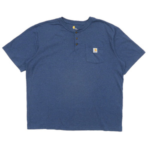 古着 カーハート CARHARTT ポケットTシャツ ワンポイント ヘンリーネック ロイヤルブルー サイズ表記：2XL　gd81071