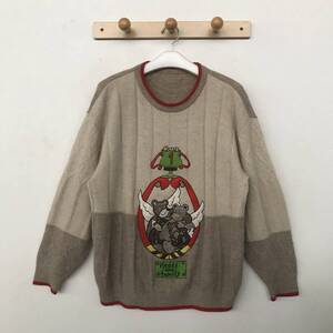 Castelbajac sports Neddy and family カステルバジャック スポーツ メンズ ウールセーター アップリケ＆刺繍入り 良品 size L