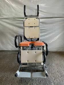 背・足元連動型フルフラットリクライニング採用の入浴用車いす シャワーキャリー 入浴用車椅子 ステレス製 中古 ジャンク【直接引取限定】