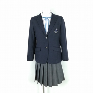 1円 ブレザー スカート 紐タイ 上下4点セット M カンコー 冬物 女子 学生服 東京世田谷泉高校 紺 制服 中古 ランクC EY8366