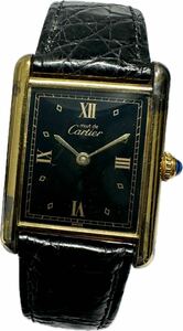 1円〜 Y Cartier カルティエ マストタンク ブラックダイヤル 純正Dバックル レディース クォーツ アンティーク 時計 423405990