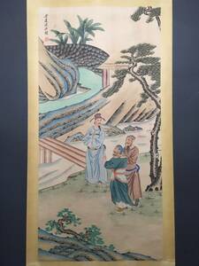 *珍品旧蔵*中國・明代画家【陳洪綬】山水畫 中堂 手繪 材質：宣紙 挂軸 文玩 稀少珍品 古美術品 LRF0229 