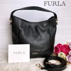 美品☆FURLAフルラ 2wayショルダービジネスバッグ レザーブラック