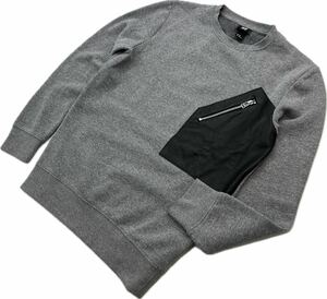 H&M ☆ フェイクレザー 切替えデザイン◎ スウェット シャツ トレーナー グレー XS モード ストリート カジュアル エイチ＆エム■S3270