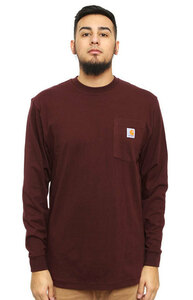 CARHARTT (カーハート) US ロンT ロングTシャツ 長袖 (K126) Men’s Workwear Pocket L/S T-Shirt Port ワインレッド (M) ポケット付き