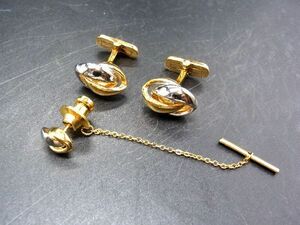 ■美品■ GIVENCHY ジバンシィ カフス カフリンクス タイピン アクセサリー 紳士 ビジネス メンズ ゴールド系×シルバー系 DF0566