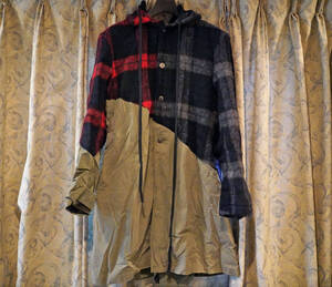 未使用品 ★ グレッグ・ローレン Greg Lauren 50/50 MIXED WOOL PLAID ARMY TRENCH COAT フード付き ドッキング コート（2) 