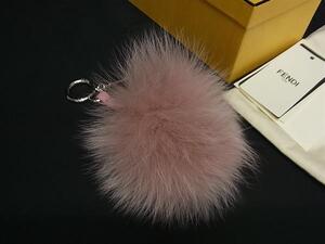 1円 ■極美品■ FENDI フェンディ ポンポンチャーム ファー×レザー キーホルダー キーリング バッグチャーム ピンク系 FL0630