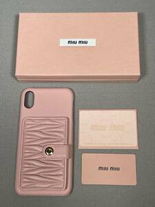 新品 未使用 miumiu iPhone XS Max スマホ ケース iPhoneケース ミュウミュウ ロゴ レザー 本革 ピンク ベージュ カードケース B