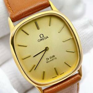 【稼働品】オメガ OMEGA デビル DEVILLE メンズ 腕時計 クオーツ QZ ゴールド レクタン 1365 プッシュ ヴィンテージ 動作 y3