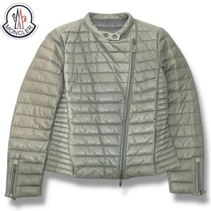 22 国内正規品 MONCLER モンクレール BALTUS DOWN JACKET シープスキン ダウンジャケット レザー ダブルライダース グレー 0 レディース