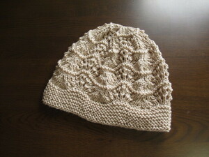 *mippi* 手編み帽子　コットンウール　透かし編み模様　ナチュラルカラー　ハンドメイド