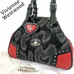 【送料無料】【希少】ヴィヴィアンウエストウッド　トートバッグ　スタッズ　オーブ金具　ヒョウ柄　Vivienne Westwood 豹柄　レオパード