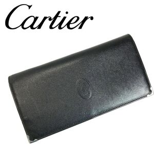 【中古】Cartier 二つ折り長財布 カルティエ【非常に良い】 メンズ ブラック 小銭入れあり r-ca-w-241124-03 ブランド