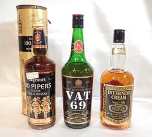 12295[M]特級◆未開栓古酒◆VAT 69/100 PIPERS/DE LUXE/INVERNESS CREAM 8年/760ml/750ml/43%/従価 箱付き含む スコッチウイスキー 3本