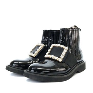 ロジェヴィヴィエ ROGER VIVIER ヴィヴ レンジャー ストラスバックル パテントレザー チェルシーブーツ サイドゴアブーツ ショート 40 黒