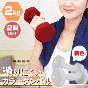 【2個セット/ライトグレー】滑りにくい カラー ダンベル 2kg 筋トレ エクササイズ 宅トレ シンプル ウエイトトレーニング ダイエット 新品