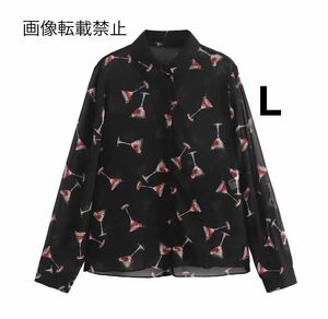 vintage ヴィンテージ レトロ 柄 シャツ ブラウス トップス Lサイズ レディース★ZARA 好きな方に★2024 A/W 秋新作 新品未使用★