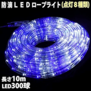 クリスマス 防滴 LED イルミネーション ２芯 丸型 ロープライト １０ｍ ２色 白 ・ ブルー８種類点滅 Ａコントローラセット