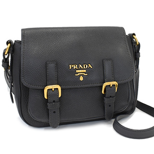 プラダ クロスボディ ショルダーバッグ 1BD092 ヴィッテロダイノ レザー ネロ ブラック メタルレタリングロゴ PRADA