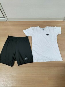 adidas　上下セット　T シャツ　スパッツ　パンツ　150サイズ　アディダス　株式会社DESCENTE　白黒　子供用　Sサイズ　平成レトロ