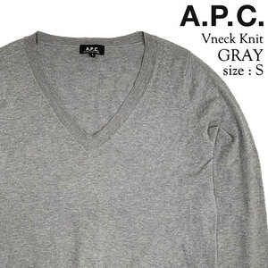 国内正規品■A.P.C (アーペーセー) 高品質 カシミア混合 無地 Vネック 長袖ニットセーター 灰グレーS