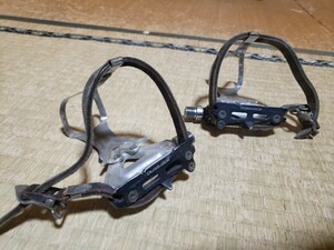 希少 SHIMANO DURA-ACE PD-7400？ ペダル トークリップ ストラップ付き ビンテージ ピスト