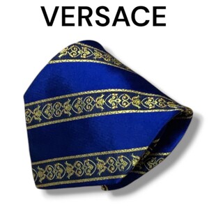 【美品】VERSACE ヴェルサーチ ネクタイ ハイブランド イタリア製 シルク シルク100% ネイビー ゴールド 総柄 メデューサ