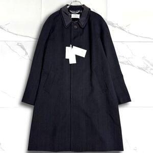 新品未使用★ 【23AW】 Maison Margiela メゾンマルジェラ ステンカラーコート ロングコート ヘリンボーン 比翼 異素材切替 ブラック