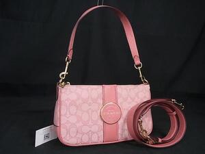 1円 ■美品■ COACH コーチ C8306 ロニーバゲット シグネチャー キャンバス×レザー 2WAY ハンドバッグ ショルダー ピンク系 FF6590