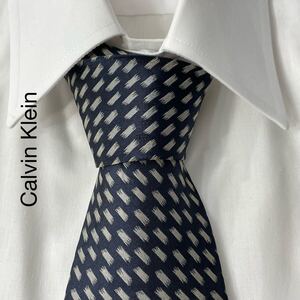 Calvin Klein カルバンクライン パターン柄 シルク ネクタイ 日本製 ネイビー TG305