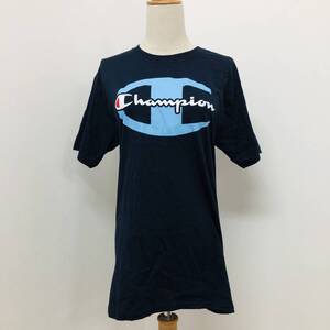 a01375 美品 Champion チャンピオン Tシャツ 半袖 コットン100％ 丸首 ロゴプリント S ネイビー メンズ お洒落 スポーツミックススタイル