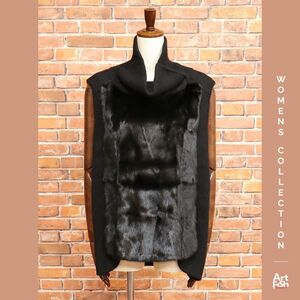 1円/秋冬/SYMETRIE/Mサイズ/SAGA ミンク ファー カシミヤ100％ ニット ベスト アウター シンメトリー 新品/黒/ブラック/Jz496/