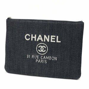 CHANEL　シャネル　ドーヴィル　クラッチバッグ　ポーチ　デニム　インディゴ　カード・シール有り◆mj159