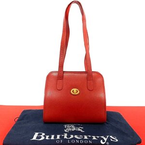 ほぼ未使用 袋付 Burberrys バーバリーズ シャドーホース ロゴ 金具 レザー トートバッグ セミショルダーバッグ ハンドバッグ レッド g69-7