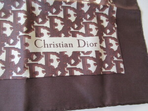 Christian Dior　クリスチャンディオール　茶色系トロッター柄 　シルク大判スカーフ 　約77ｃｍ