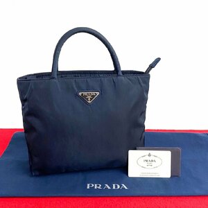 ほぼ未使用 希少品 ギャランティーカード付 PRADA プラダ 三角ロゴ 金具 ナイロン ハンドバッグ ミニ トートバッグ ネイビー 紺 99935